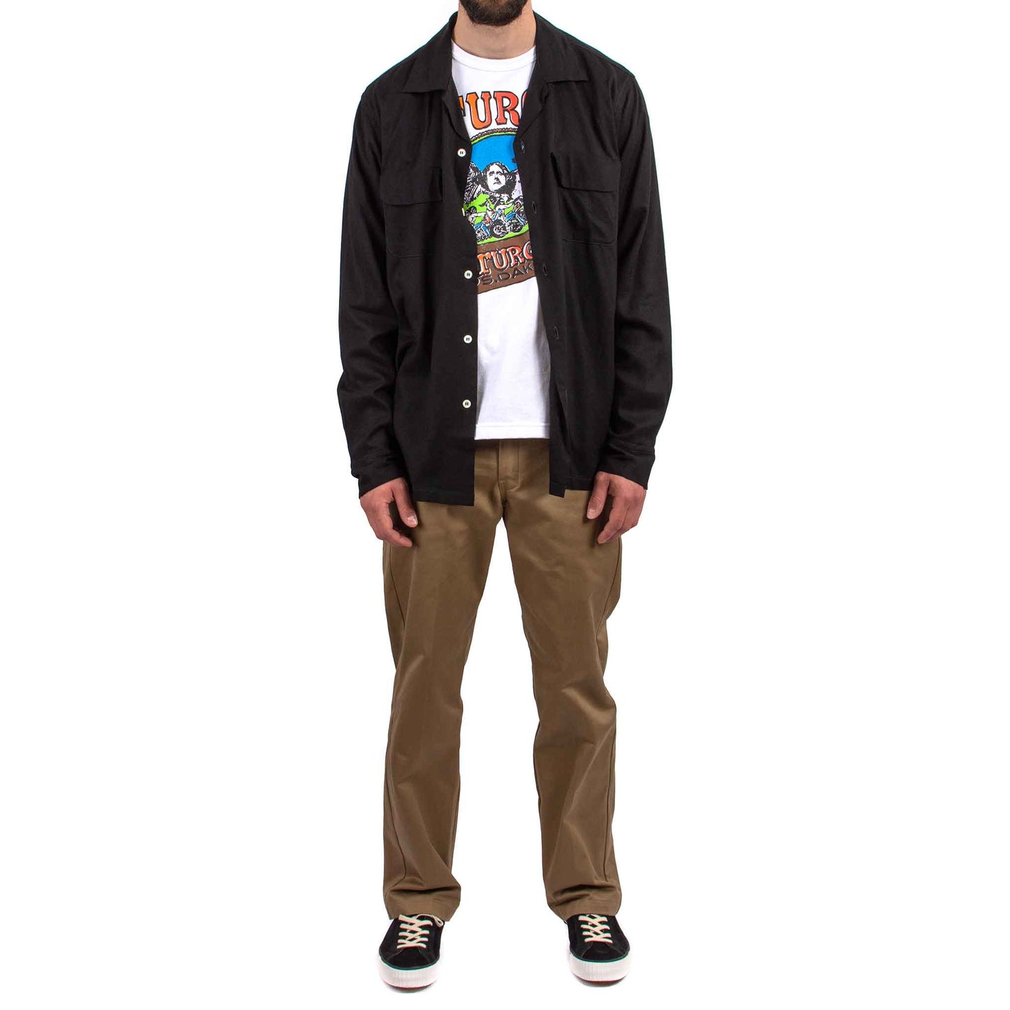 lost & found The Real McCoy's The Real McCoy's MS21009 Open Collar Rayon Shirt Black