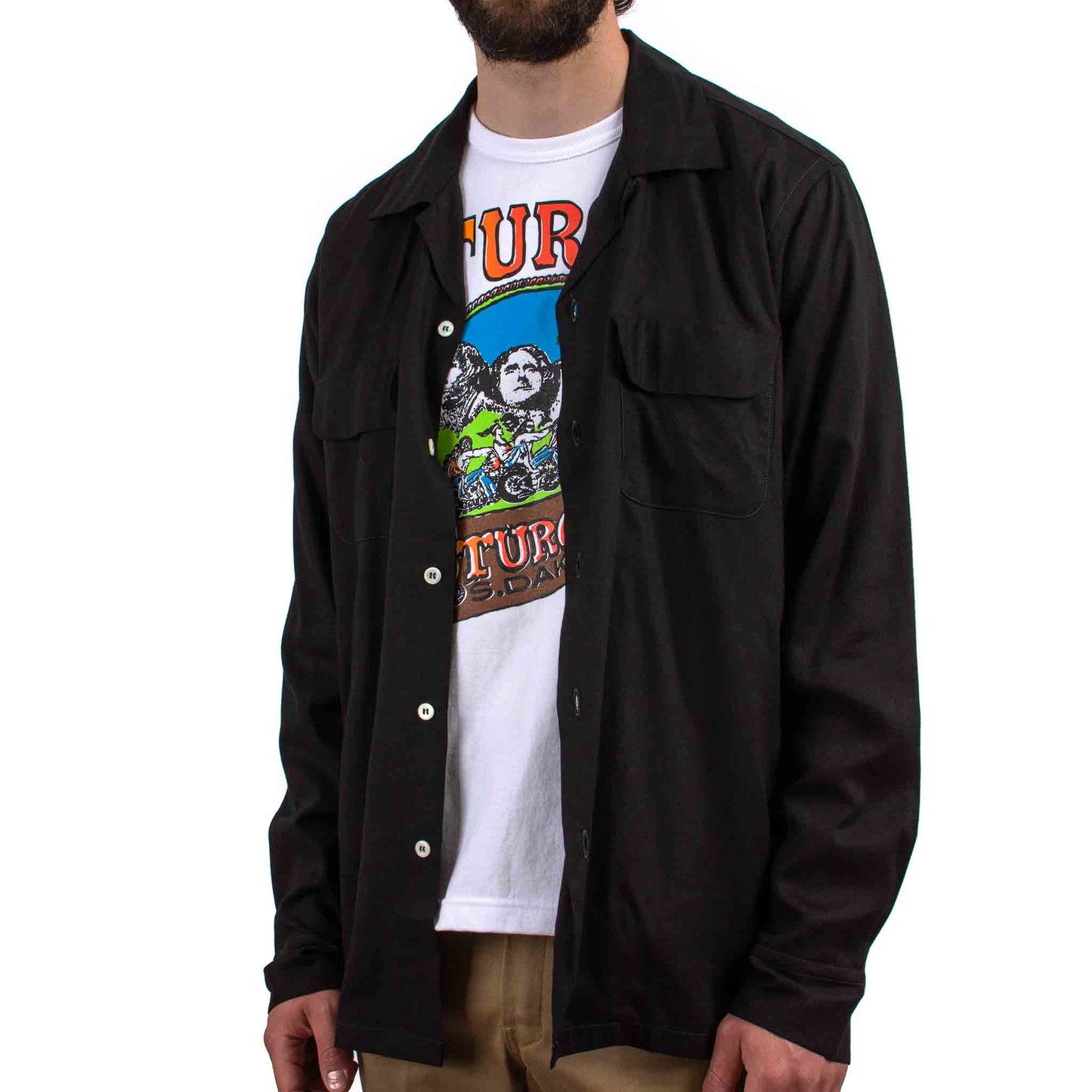 lost & found The Real McCoy's The Real McCoy's MS21009 Open Collar Rayon Shirt Black