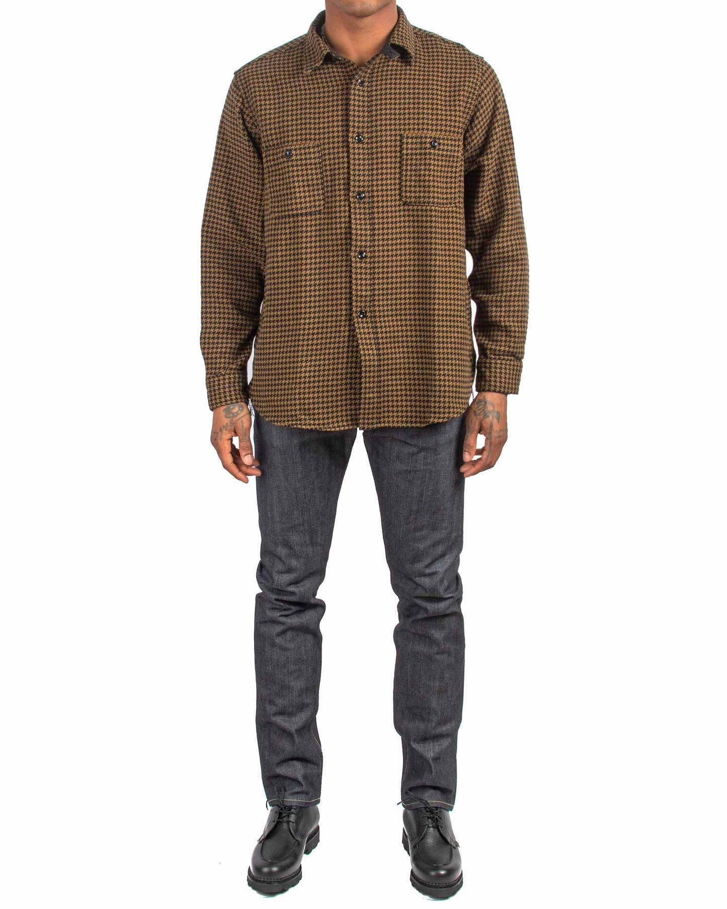 lost & found The Real McCoy's The Real McCoy's MS21102 8HU Houndstooth Flannel Shirt Mustard