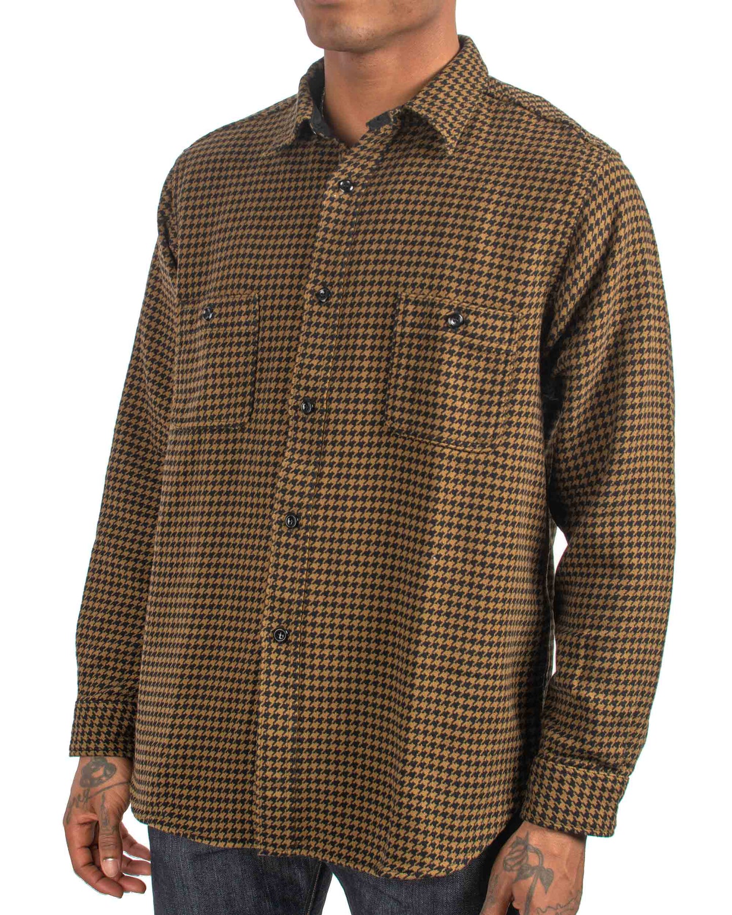 lost & found The Real McCoy's The Real McCoy's MS21102 8HU Houndstooth Flannel Shirt Mustard