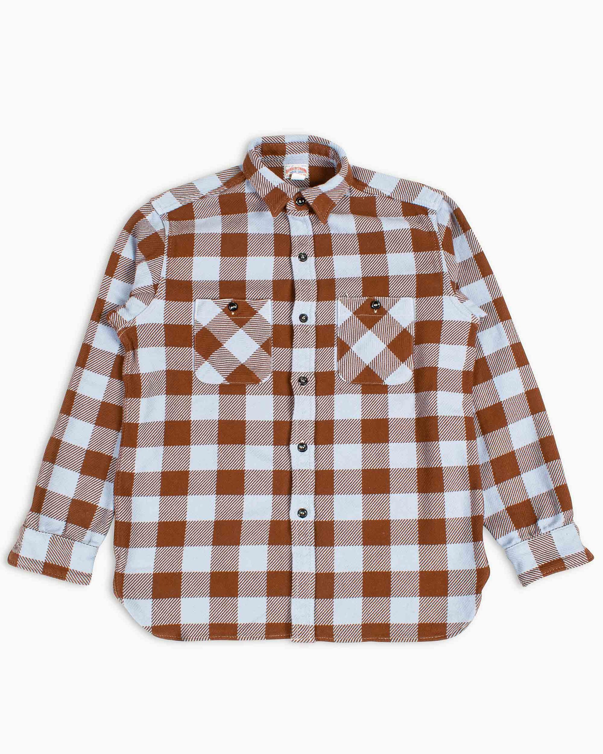 lost & found The Real McCoy's The Real McCoy's MS22104 8HU Buffalo Check Flannel Shirt Saxe/Brown