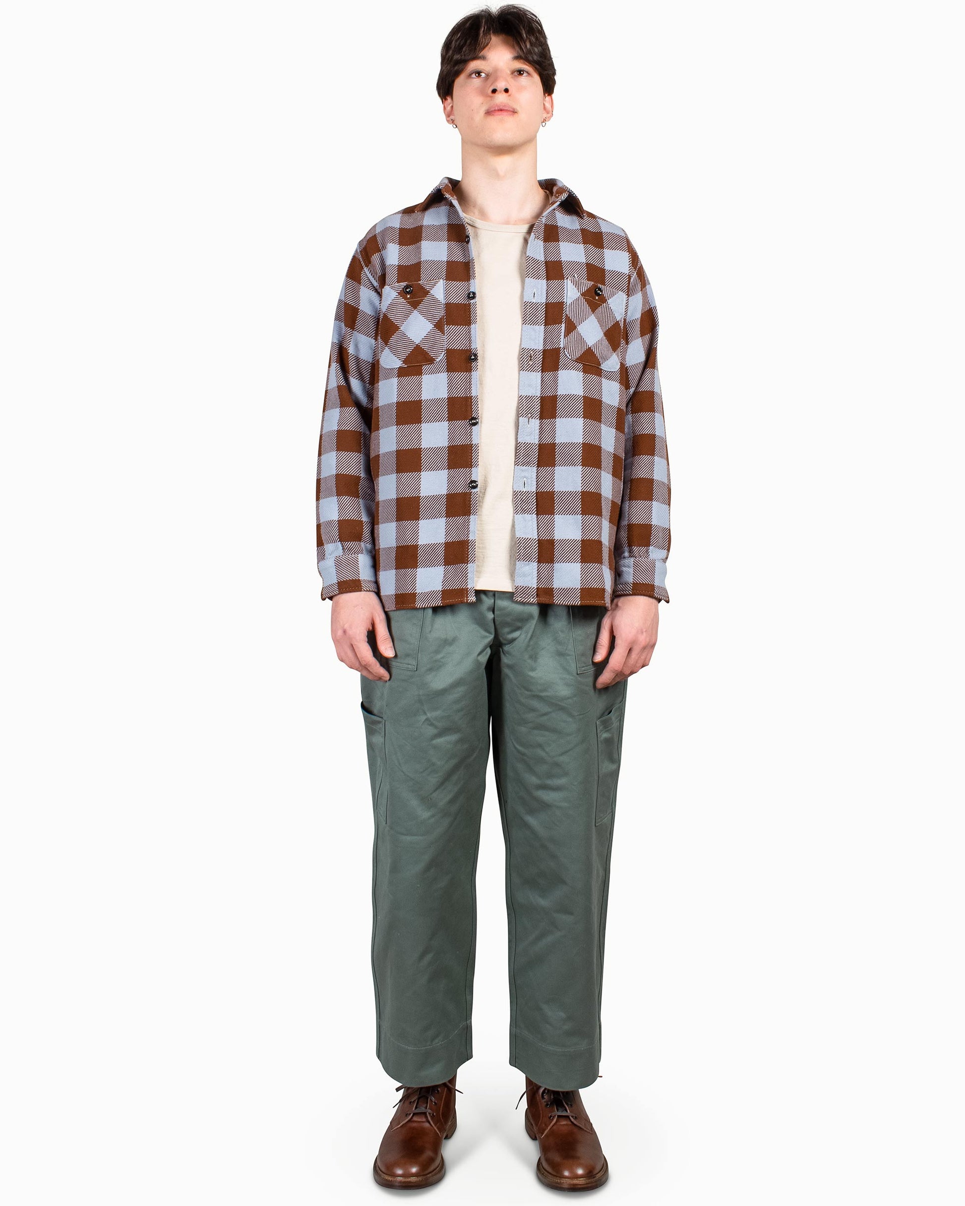 lost & found The Real McCoy's The Real McCoy's MS22104 8HU Buffalo Check Flannel Shirt Saxe/Brown