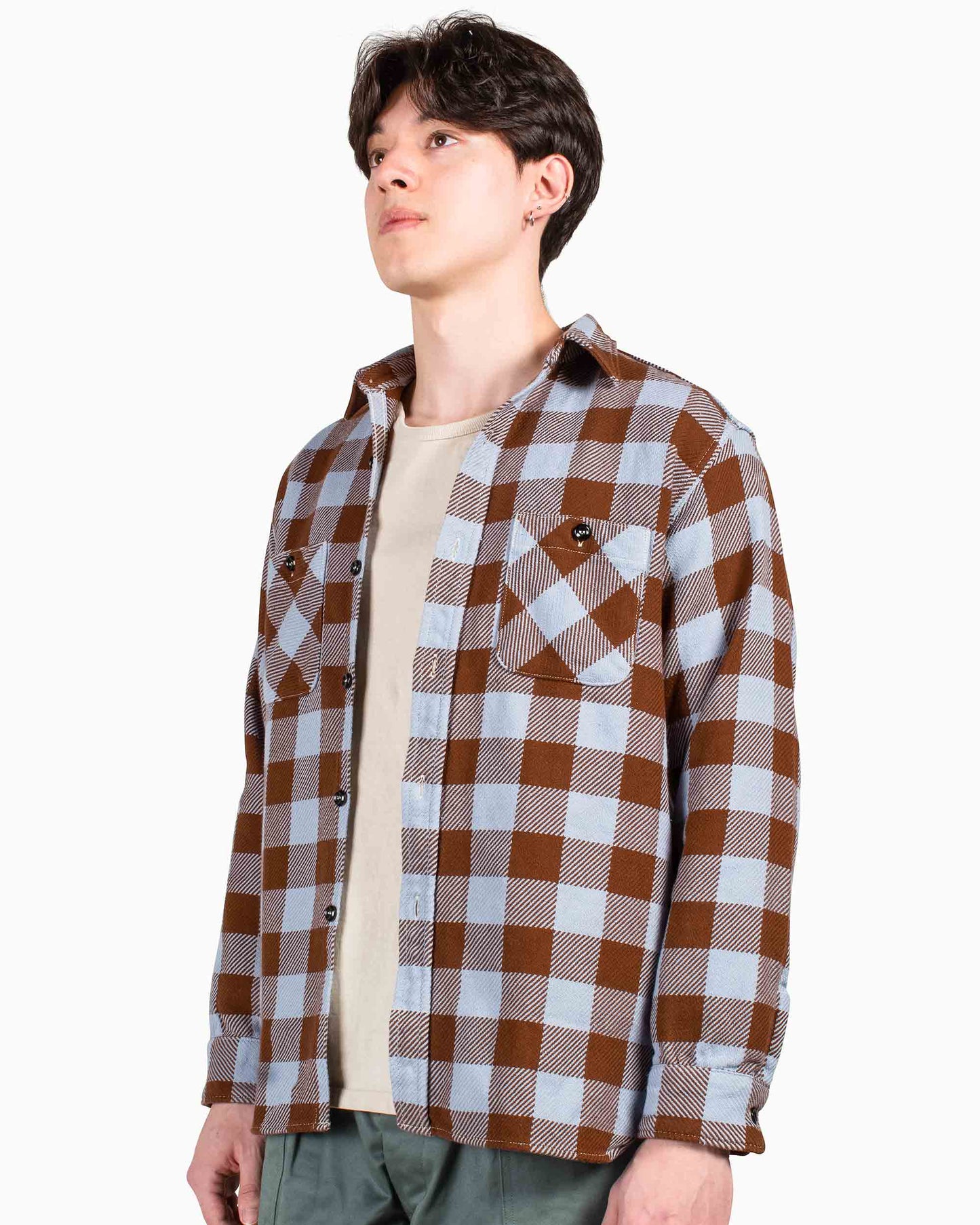 lost & found The Real McCoy's The Real McCoy's MS22104 8HU Buffalo Check Flannel Shirt Saxe/Brown