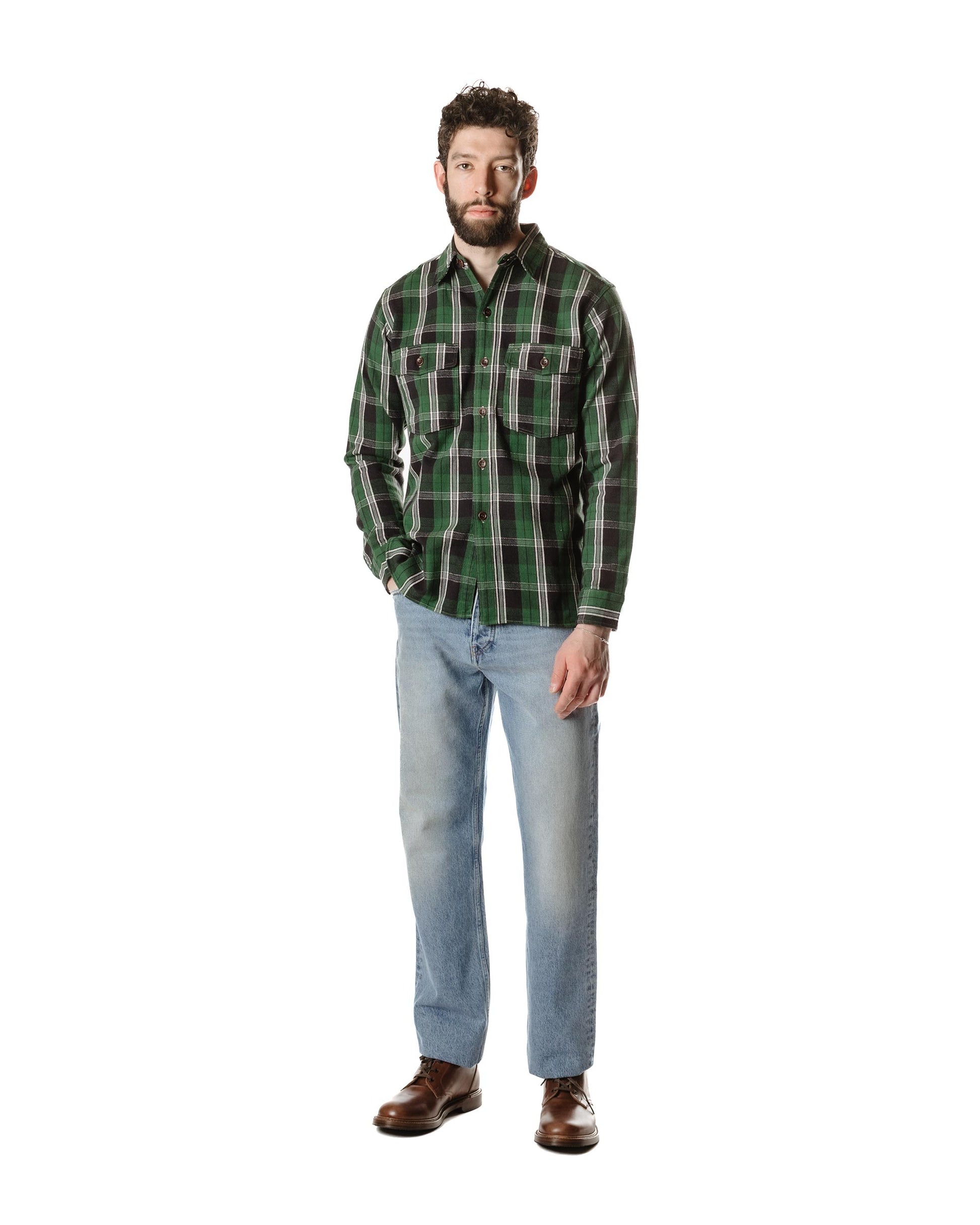 lost & found Warehouse Warehouse Lot. 3022 Flannel Shirt With Chinstrap G Pattern Green (One Wash)