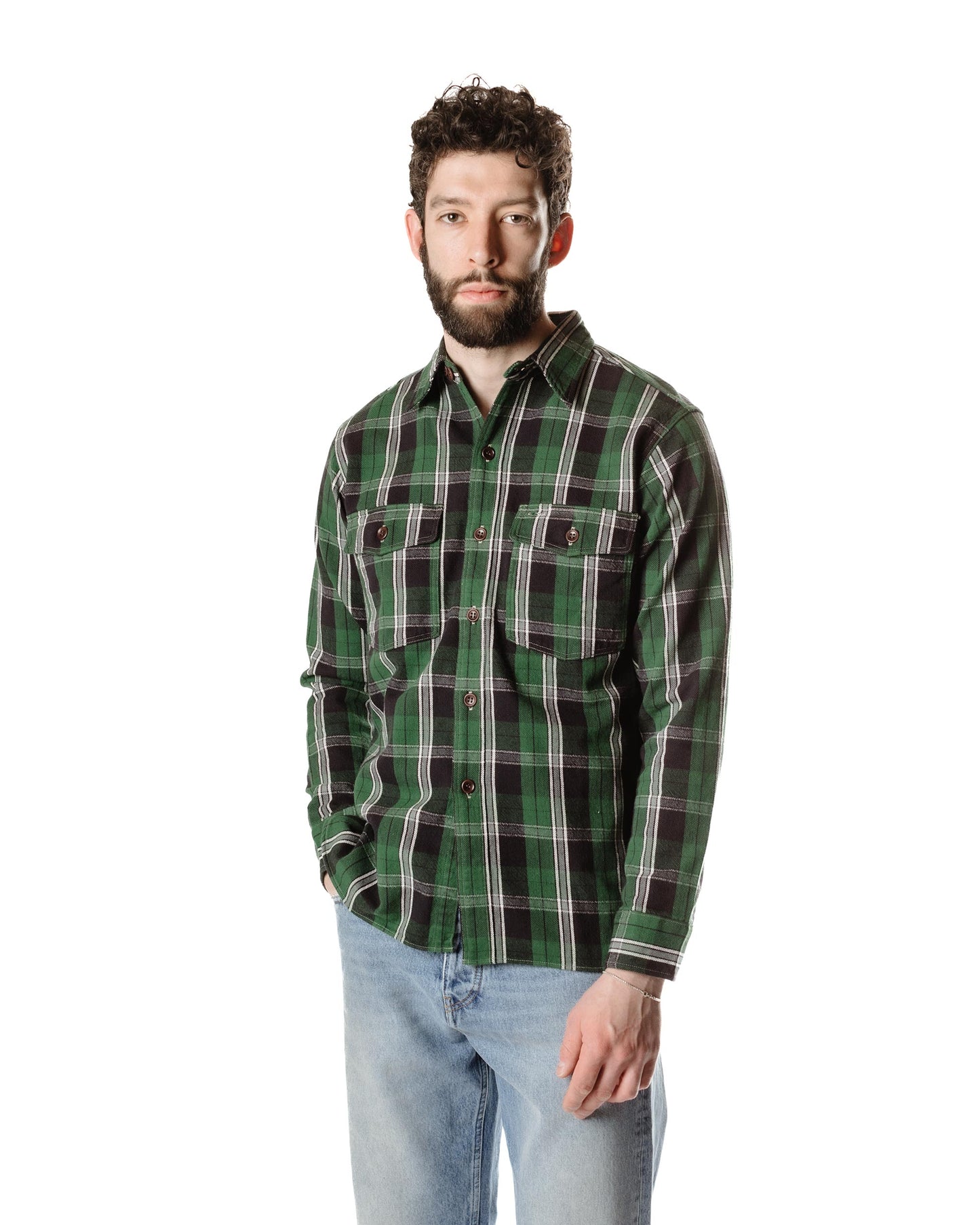 lost & found Warehouse Warehouse Lot. 3022 Flannel Shirt With Chinstrap G Pattern Green (One Wash)